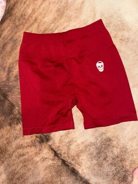 Red Women's Bike Shorts with Skull Accent